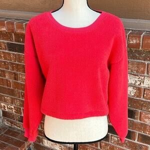Splendid Sundown Ashley Pullover Cropped Sweatshirt Candy Apple Red Women's S
